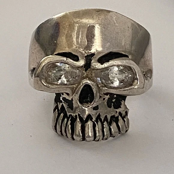 925 Silver skull ring sugar biker clear cz stones - Picture 3 of 5